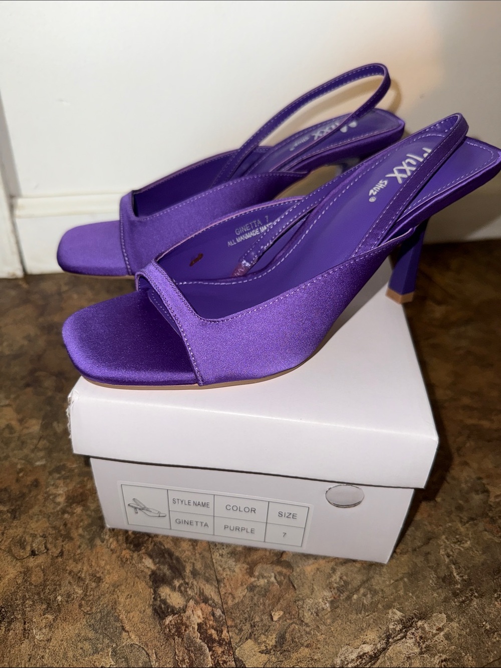 Mixx Shuz Purple Satin Slingback Heels